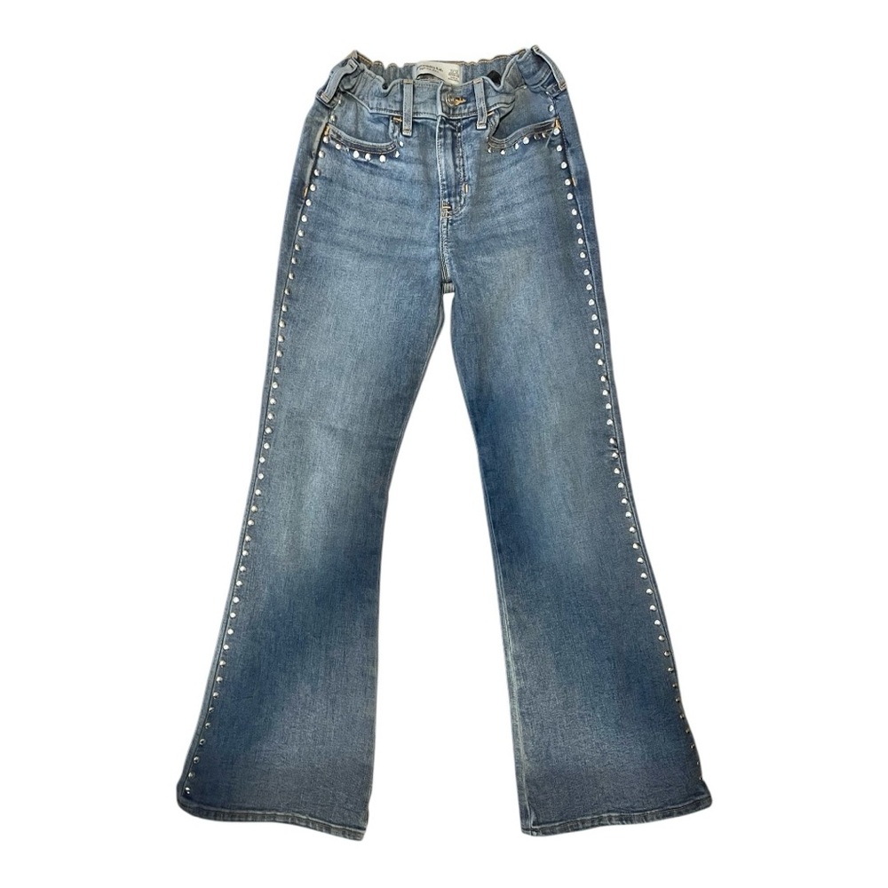Abercrombie Kids High Rise Flare Blue Jeans with Studded Accents